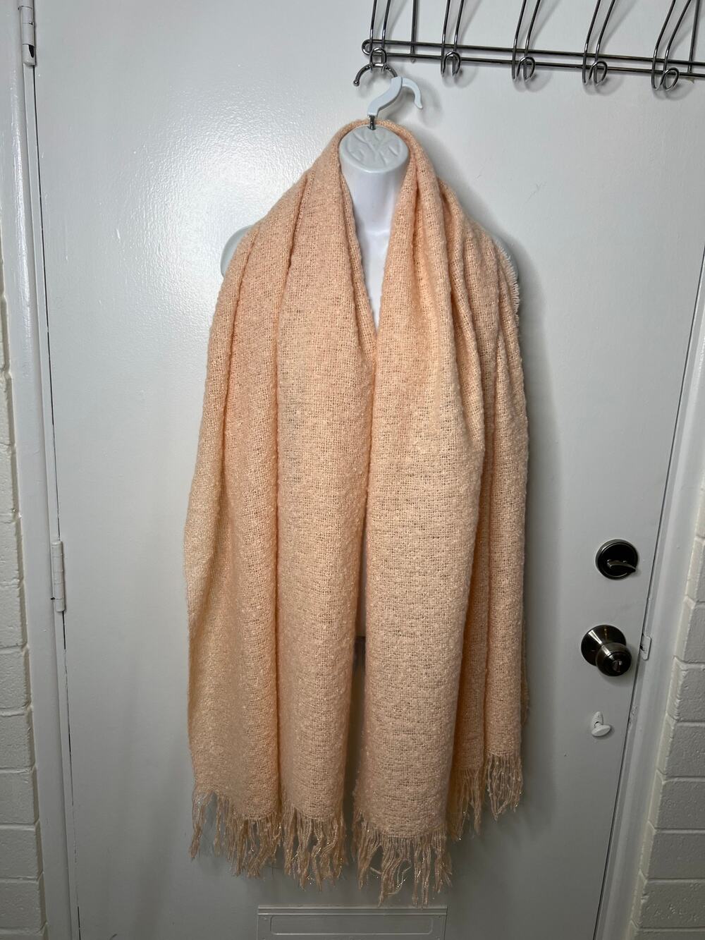 Fringed Scarf Wrap Shawl Peachy-Pink with Gold Metallic Flecks ~ 83" by 28.5"